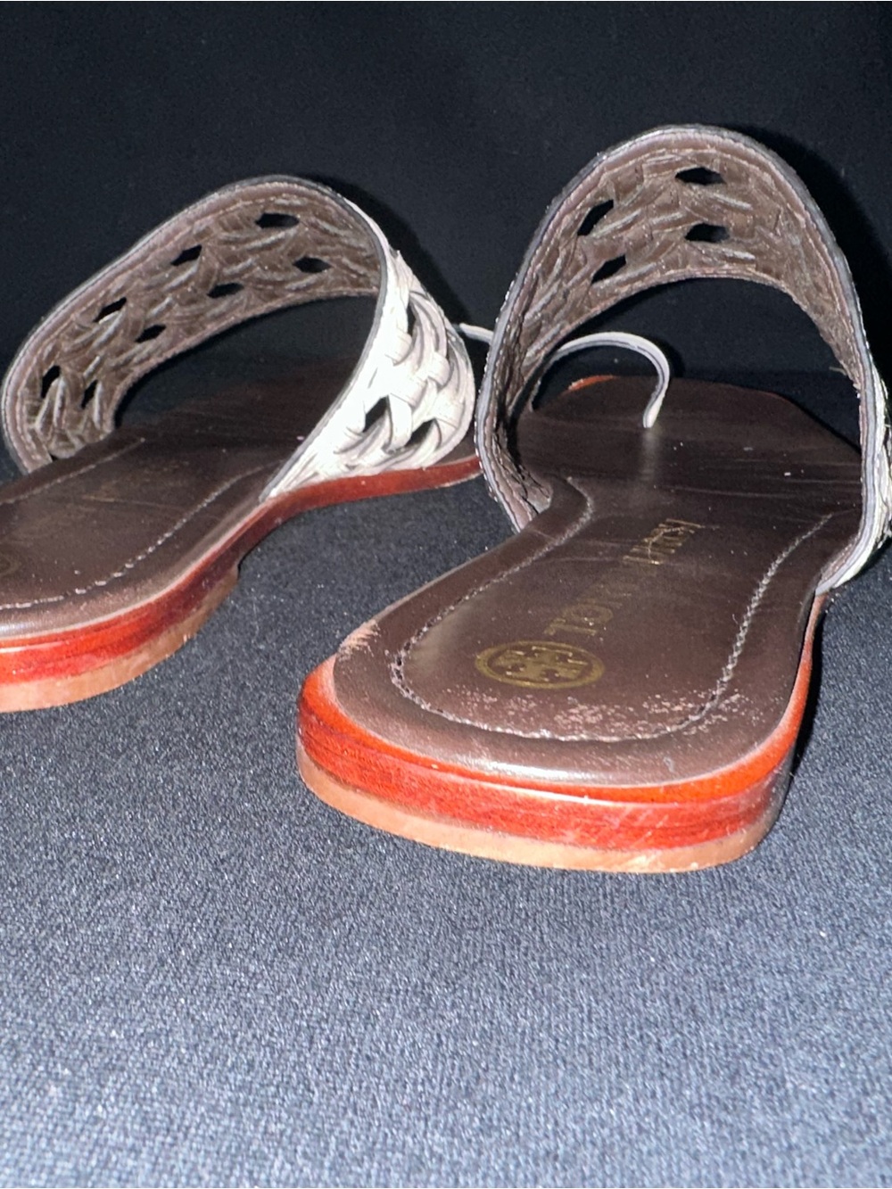 Tory Burch basket wave Cream Bone  Braided Leather Slide Sandals with Brown 8.5 - Picture 6 of 12